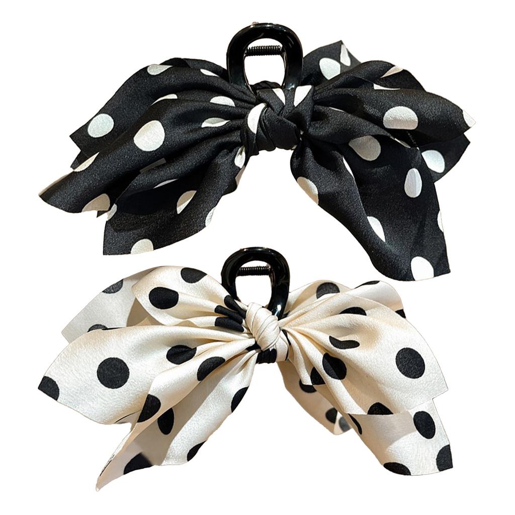 Korean Style Hair Claw Vintage Satin Polka Dot Bow Hair Clip For Women Girls Elegant Exquisite Daily Life Hair Accessories