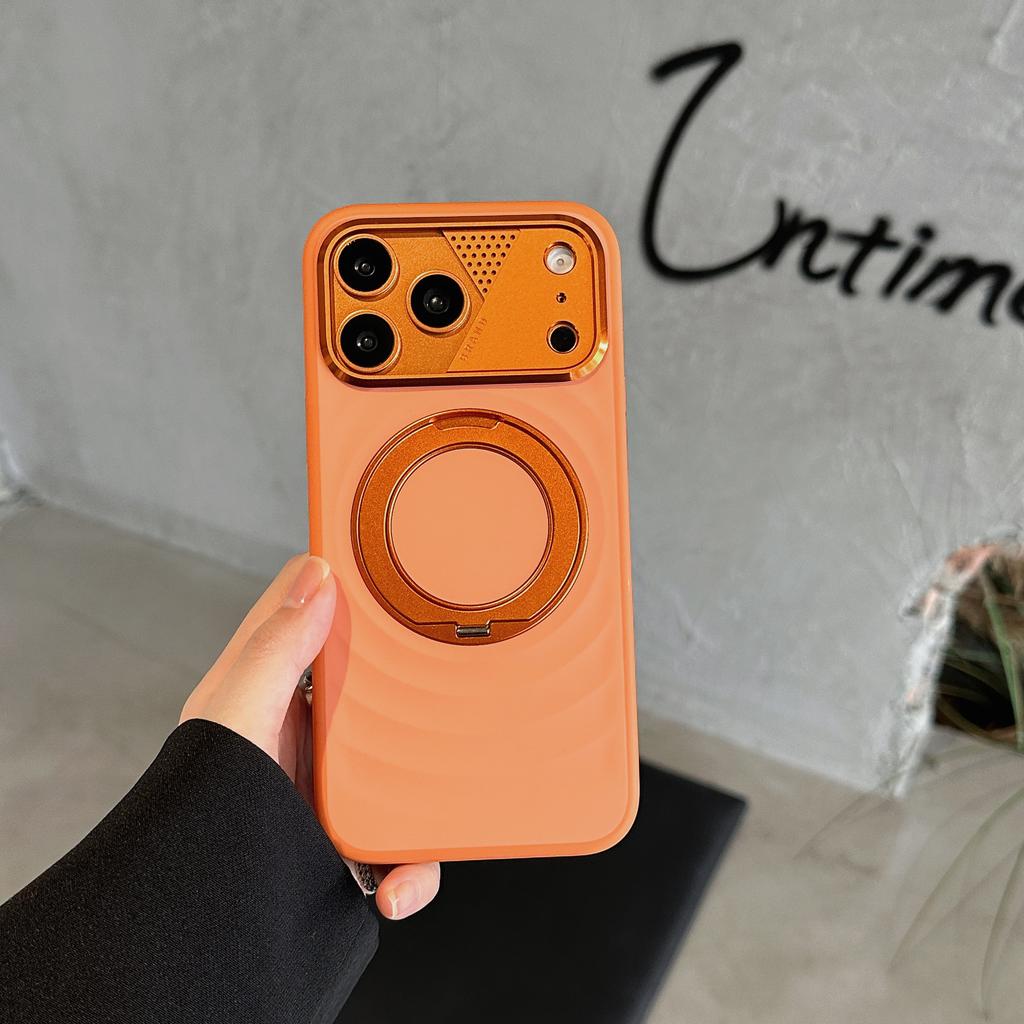 360-degree Rotating Bracket Magnetic Solid Color Phone Case for iPhone 17 Pro max Hardware lens protection For Magsafe Cover