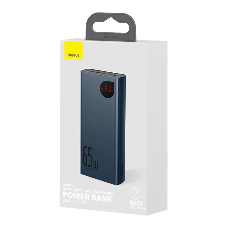 Powerbank Baseus Adaman Metal 20000Mah, Pd, Qc 3.0, 65W, 2Xusb + Usb-C + Micro Usb, (Niebieski)