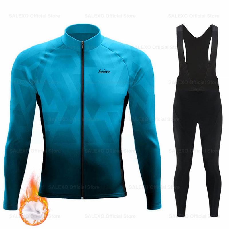 Neue Salexo Winter Radtrikots Herren Thermofleece Langarm Fahrradbekleidung MTB Ropa Ciclismo Fahrraduniform Fahrradtrikot Set