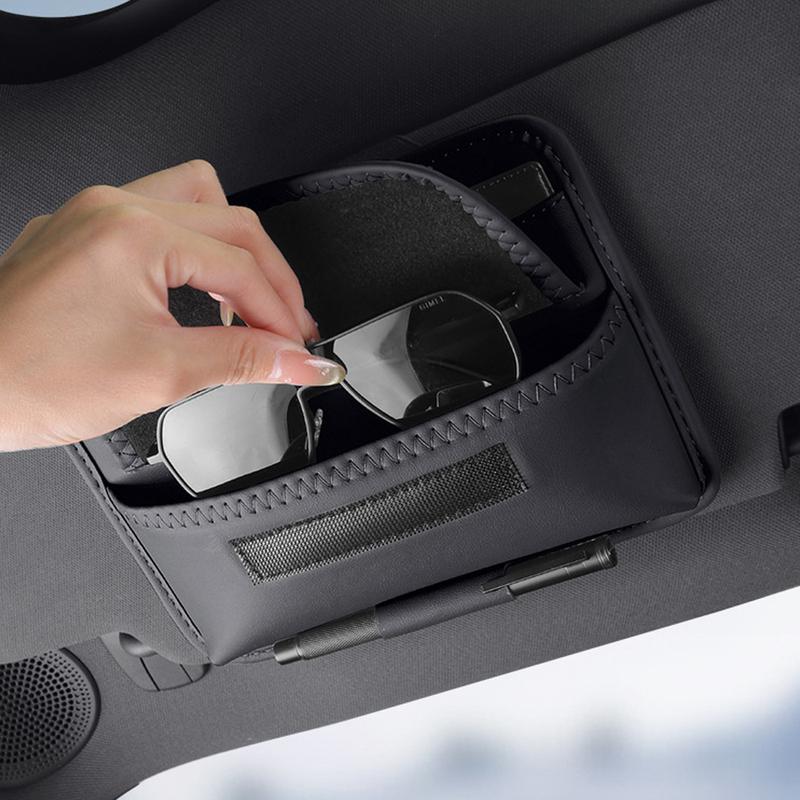 Car Sun Visor Organizer Universal Visor Panel Storage Bag PU Leahter Multi-Pocket Auto Storage Pouch Glasses Box