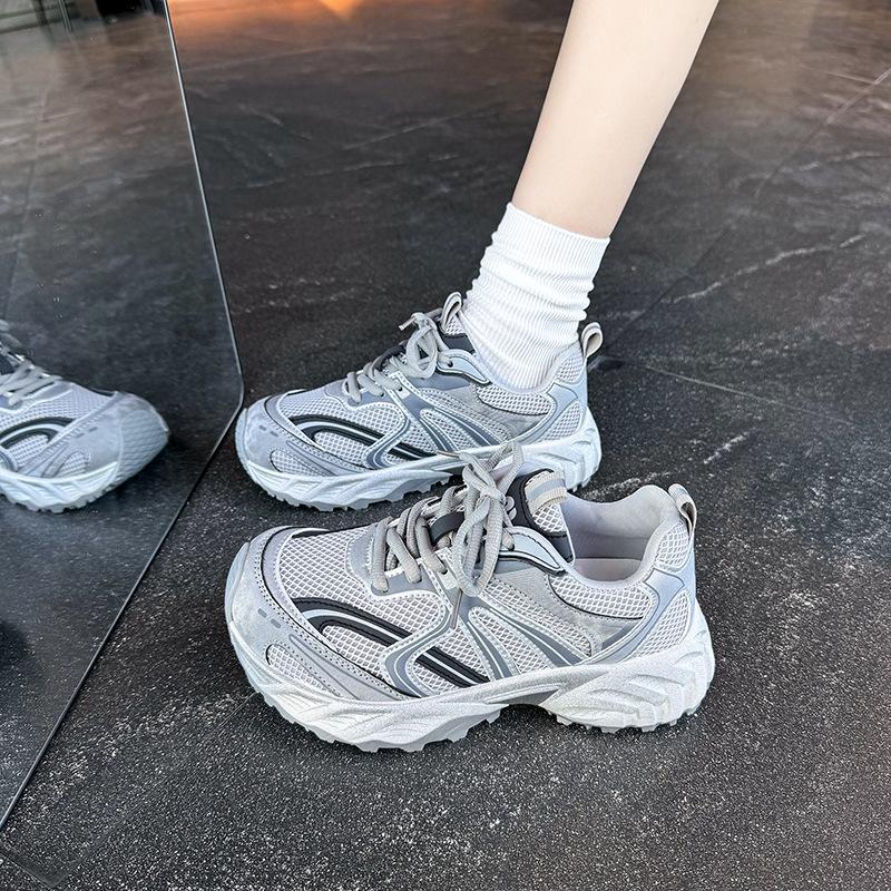 Thick-soled Dad Shoes Women's 2025 New Versatile Height-increasing Casual Shoes Mesh Breathable Small Running Sports Shoes