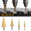 3pcs 3-12mm4-12mm 4-20mm 4-32mm Straight Groove Step Drill Bit Collection Titanium Coated Wood Metal Hole Chopper Core Drill Bit Collection