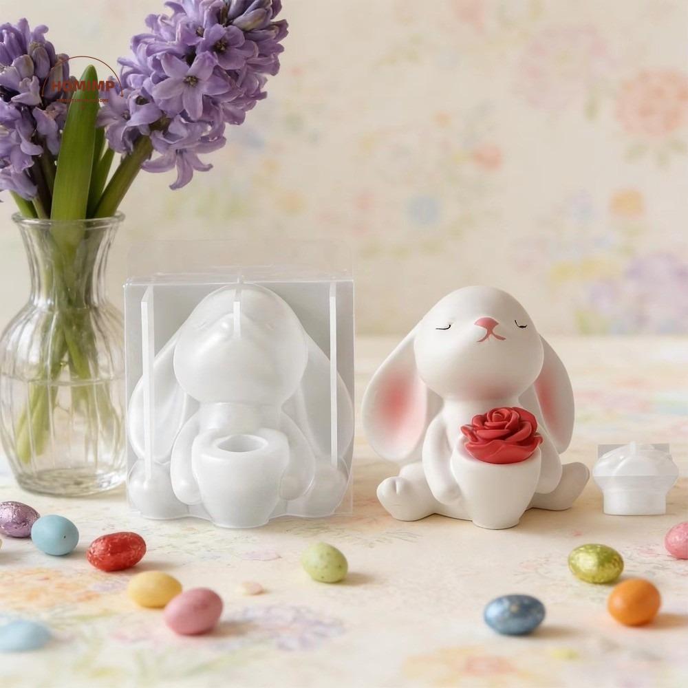 Cartoon Easter Bunny Silicone Mold Heat Resistant Handmade 3D Rabbit Mold Non-Stick Flexible Rabbit Holding Vase Mold