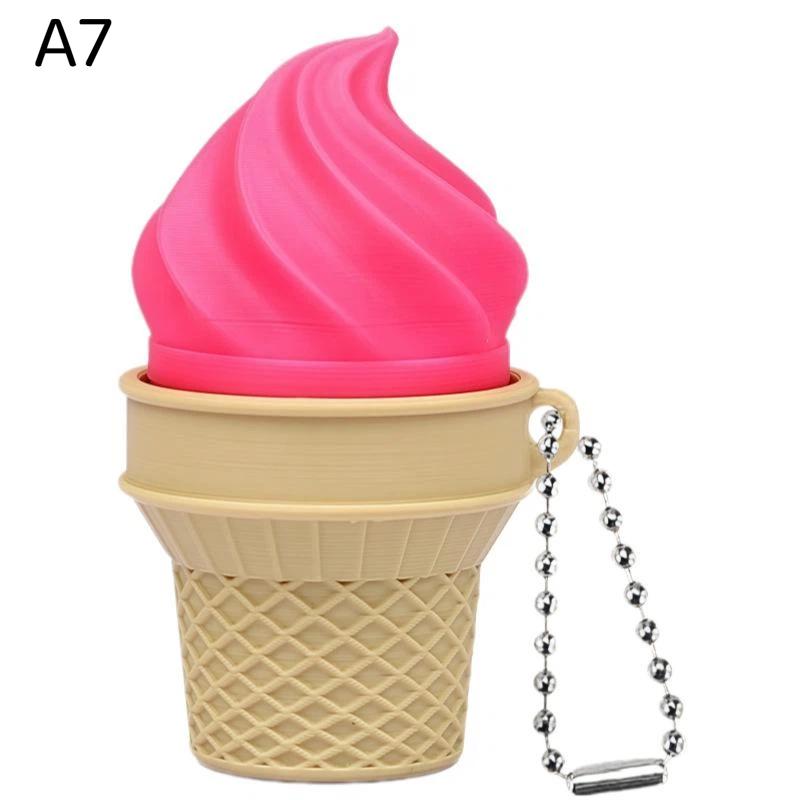 Anti-Stress Ice Cream Cone Keychain 1Pcs Soft Calming Finger Button Fidget Toy for Office Workers Anxiety Relief