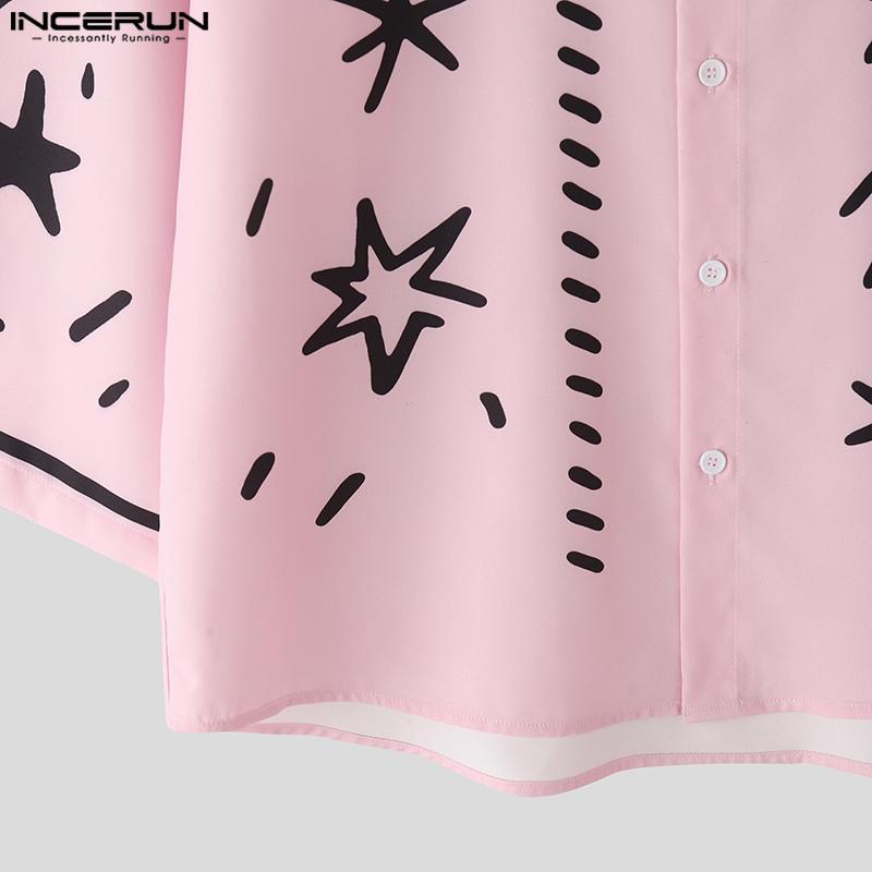 INCERUN Oversized Summer Men Lapel Neck 3/4 Sleeve Cartoon Print Casual Loose Shirts