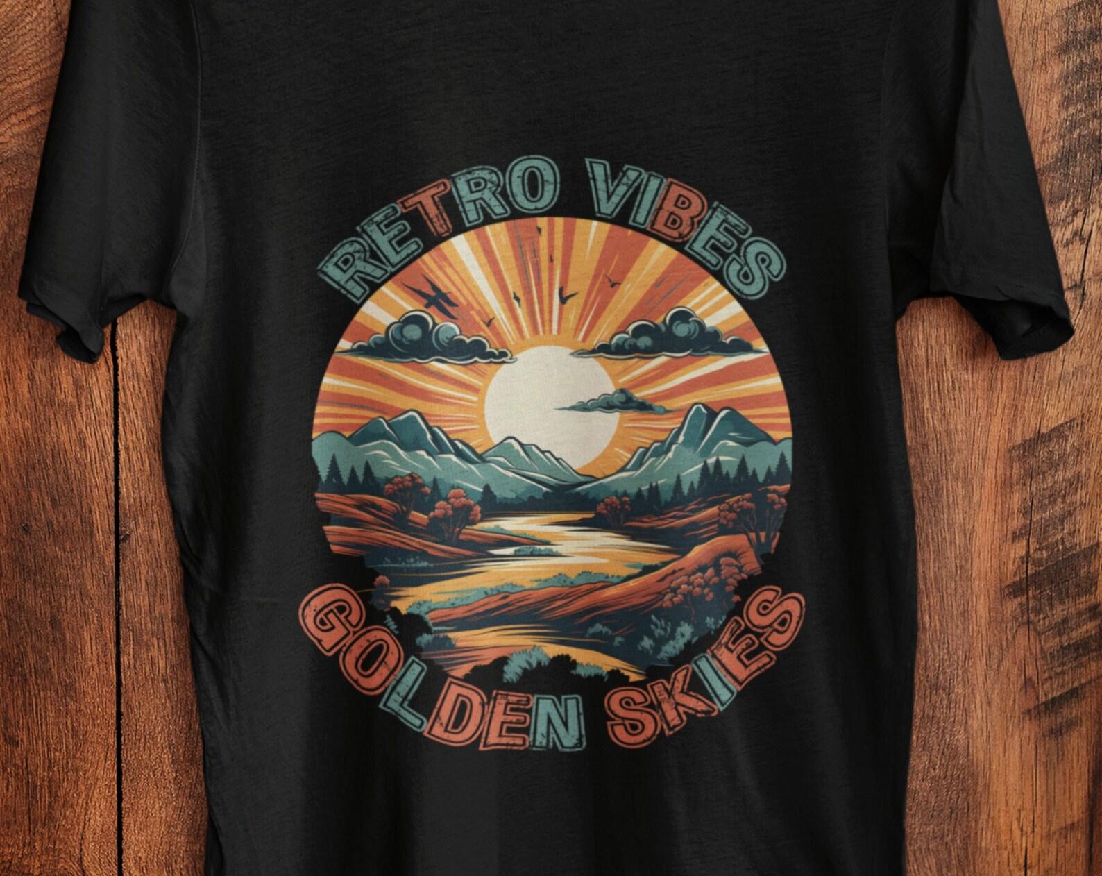 Retro Sunset T-Shirt: Golden Skies Mountain Graphic Tee M