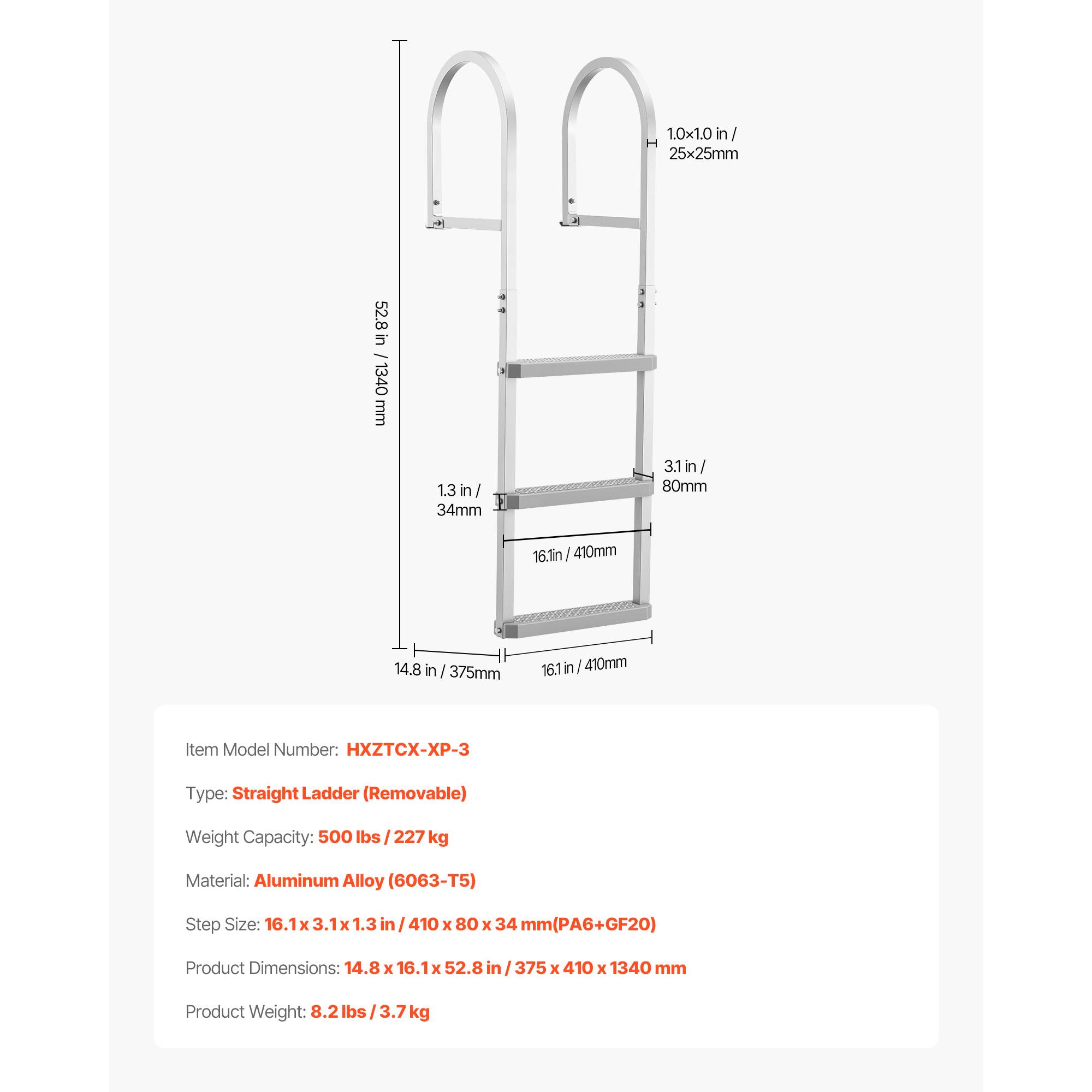 

SucceBuy 3/4/5 Steps Removable Dock Ladder 500 lbs Pontoon Boat Swim Ladder with Non-Slip Wide PP Steps for Lake Marine Boarding