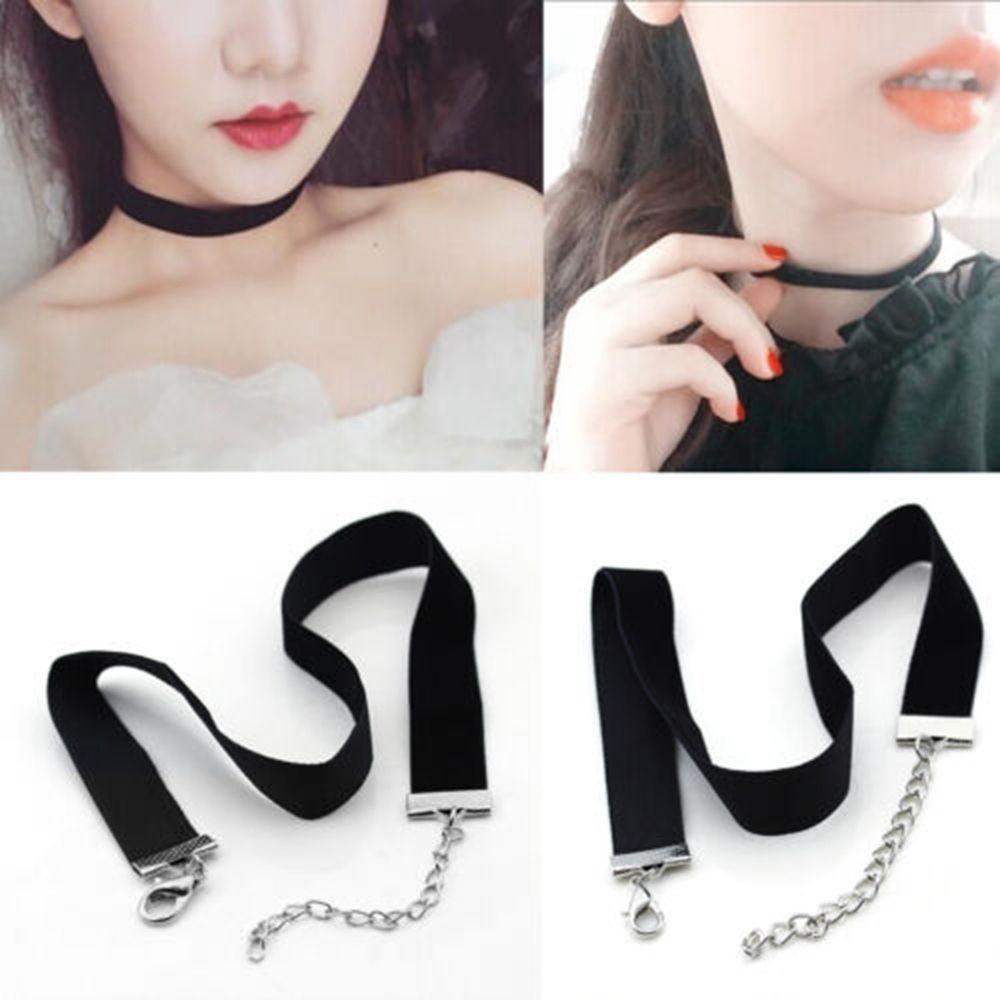 New Black Velvet Choker Adjustable Necklace Ribbon 90s Retro Vintage Gothic Goth Statement Women Jewelry