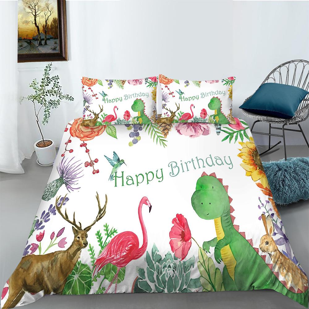 Cartoon Dinosaur Series Quilt Cover Pillowcase Two Or Three-Piece Set Polyester Digital Printing Can Be