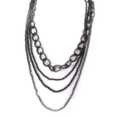 [R5285] - Black 'Choréographie' Designer Necklace - 104 Cm 4 Rows