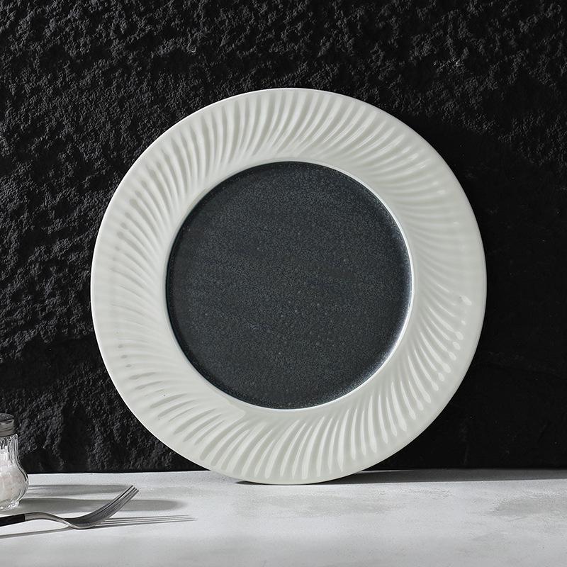 Nordic Hand-Painted Embossed Ceramic Round Plate