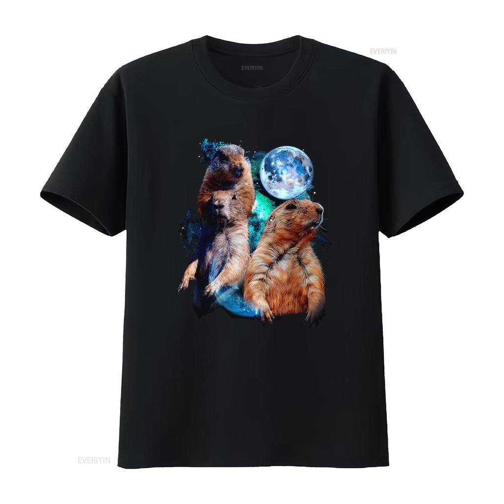 Einzigartiges 3-Mond-Präriehund-Kunst-T-Shirt Perfekt für Nagetier-Eichhörnchen-Welpen-Liebhaber vintage Gewaschenes Unisex Designer-Kleidung Stilvoll