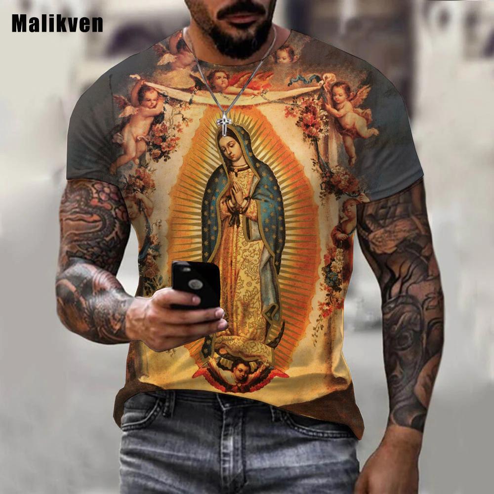 Guadalupe Panna Maria Katolické tričko s 3D potiskem Muži Letní Móda Neformální oblečení Harajuku Streetwear Trička Topy