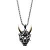 3D Carved Red-Faced Hannya Mask Pendant Necklace with Black Cotton Cord