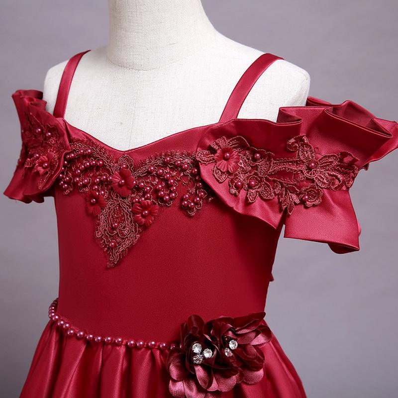 Dívčí šaty pro princeznu Elegantní svatební šaty Plesové večerní šaty s květinovým potiskem Bílá krajka Dívčí večerní šaty k prvnímu přijímání