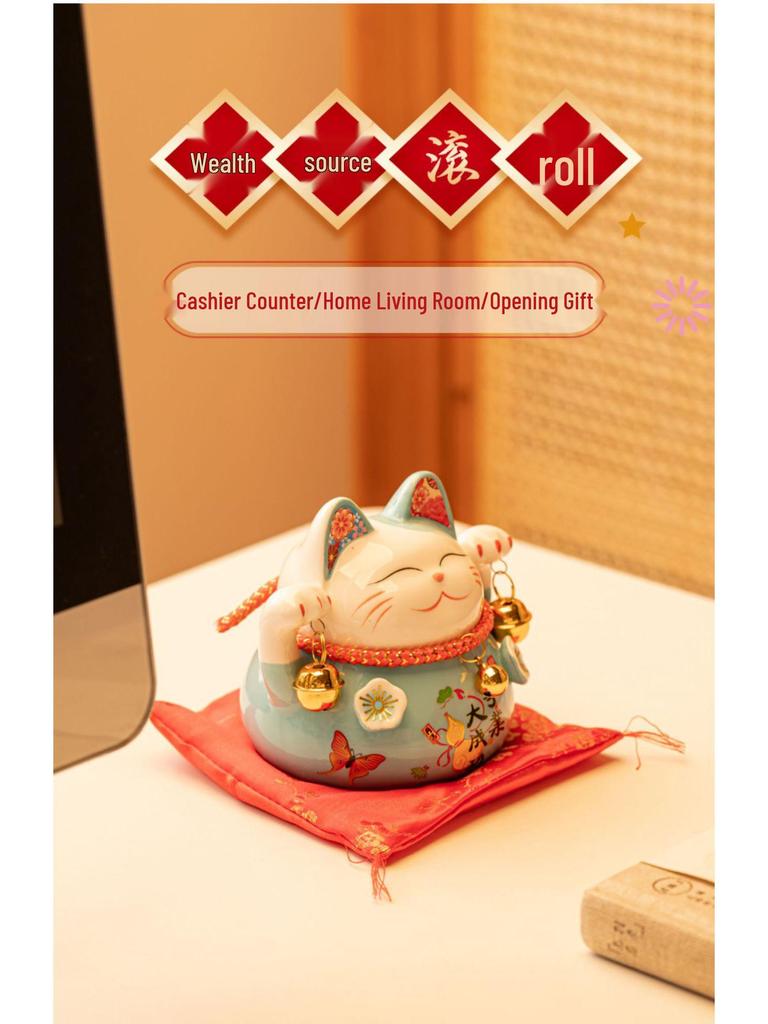 Lucky Cat Ceramic Piggy Bank | Creative Japanese Ornament | Cute Mini Gift for Birthdays or Store Opening