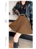 Women's Petite High Waist Knitted A-line Pleated Umbrella Skirt for Autumn and Winter