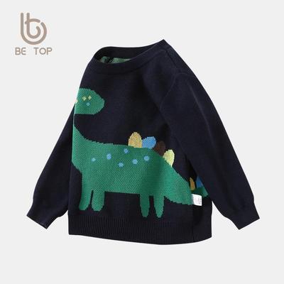 New Korean Dinosaur Sweater: Warm, Round Neck Knit for Boys