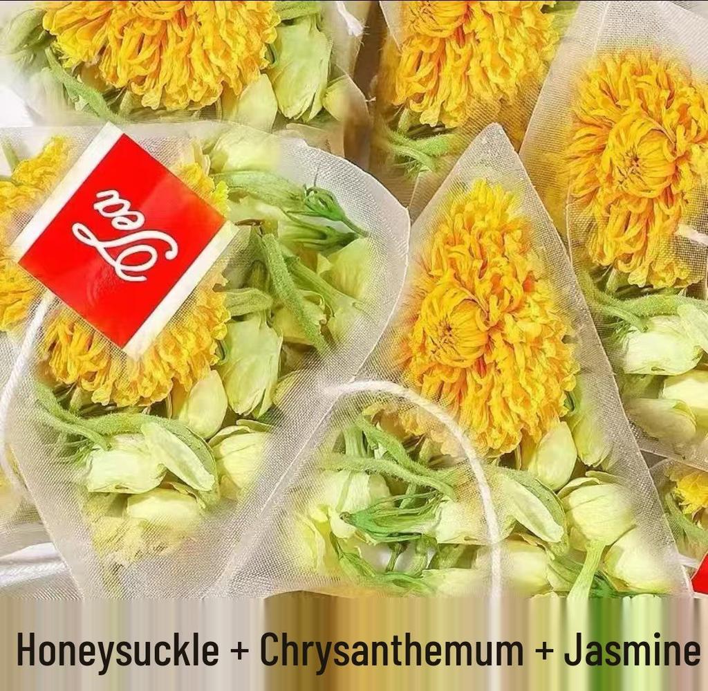 Honeysuckle, Chrysanthemum & Jasmine Tea Trio – Individual Triangle Bags for Autumn & Winter Health