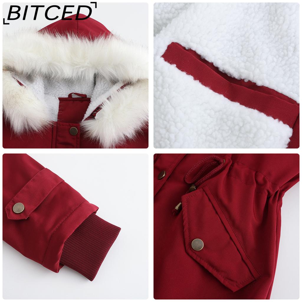 BITCED Autumn/Winter Detachable Fur Collar Women's Parka Long-Sleeved Hooded Cotton Coat Fleece Overcoat
