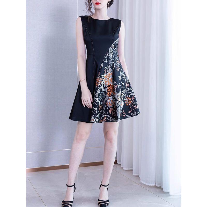 

A- Style Feminine Slim-Fit Satin Dress Black 4XL