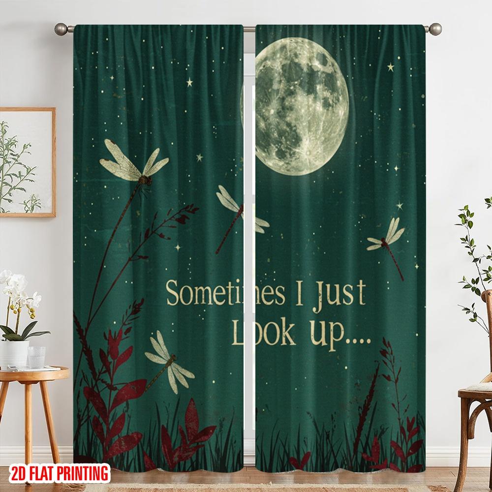 2pcs 2D flat printing Curtain Dragonfly Moon Night Sky Fabric Without Electricity All Season Party & Holiday Decor for Indoor