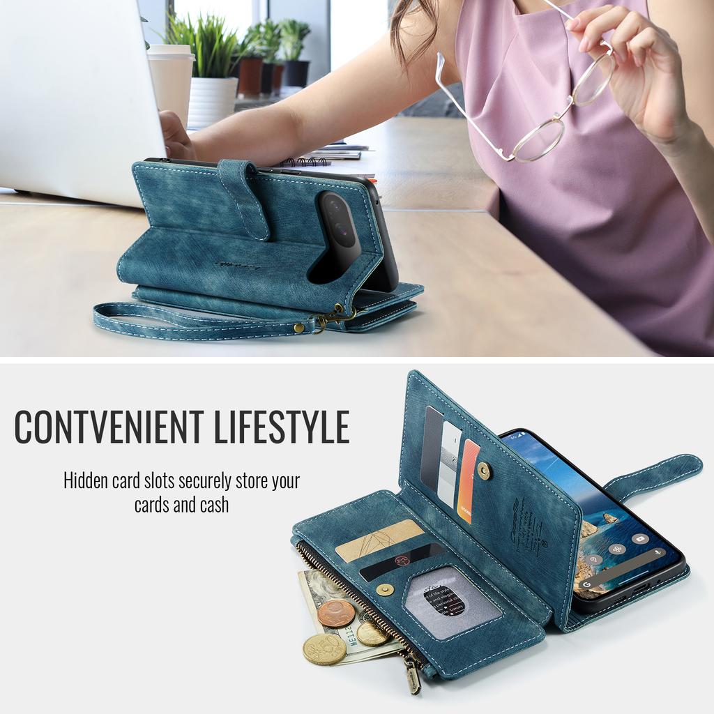 CASEME C30 Schutzhülle aus PU-Leder mit Reißverschluss und mehreren Kartenfächern für Google Pixel 10 Pro/Google Pixel 10.