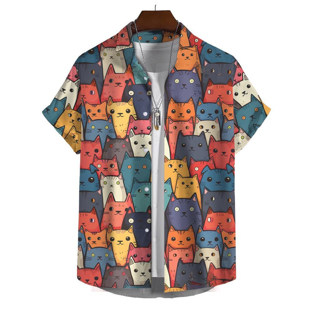 Funny Men's Shirts For Men 3d Cute Cat Print Tops Casual Men's Clothing Summer Short Sleeved Tops Tee Loose Oversized Shirt