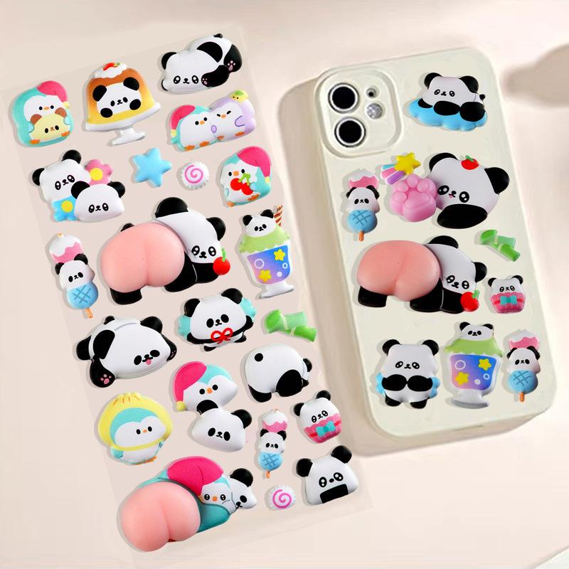 2pcs Panda Soft Butt Sticker 3d Pinch Decompression Toy Diy Phone Case Water Cup Decoration Sticker Hand Account Sticker Gift