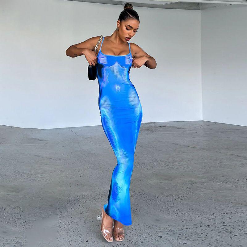 Fashion Style Sexy Spaghetti-Strap Floral Print Dress Casual Vacation Slim Fit Dress Summer Women's Sheath Dress