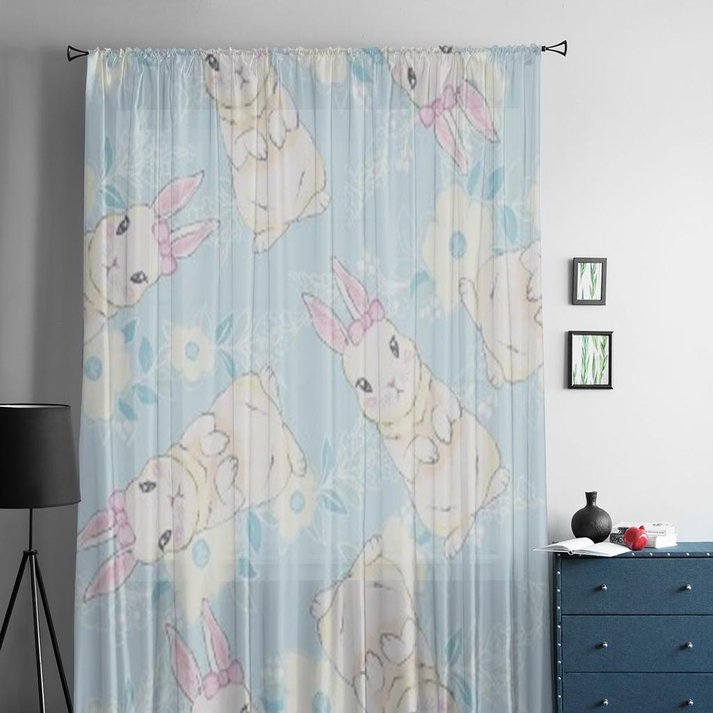 Niedlicher Cartoon-Hase Luxuriöse Chiffon-Sichtvorhänge für Wohnzimmer Schlafzimmer Dekoration Fenster Voiles Tüllvorhang