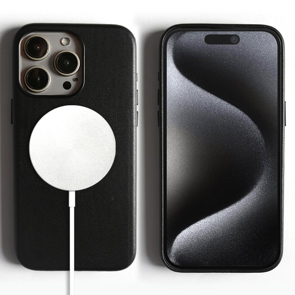 

Для iPhone 15 Pro Магнитный чехол Экологичный чехол из RPET кожи Задняя крышка телефона сертифицирована GRS Black