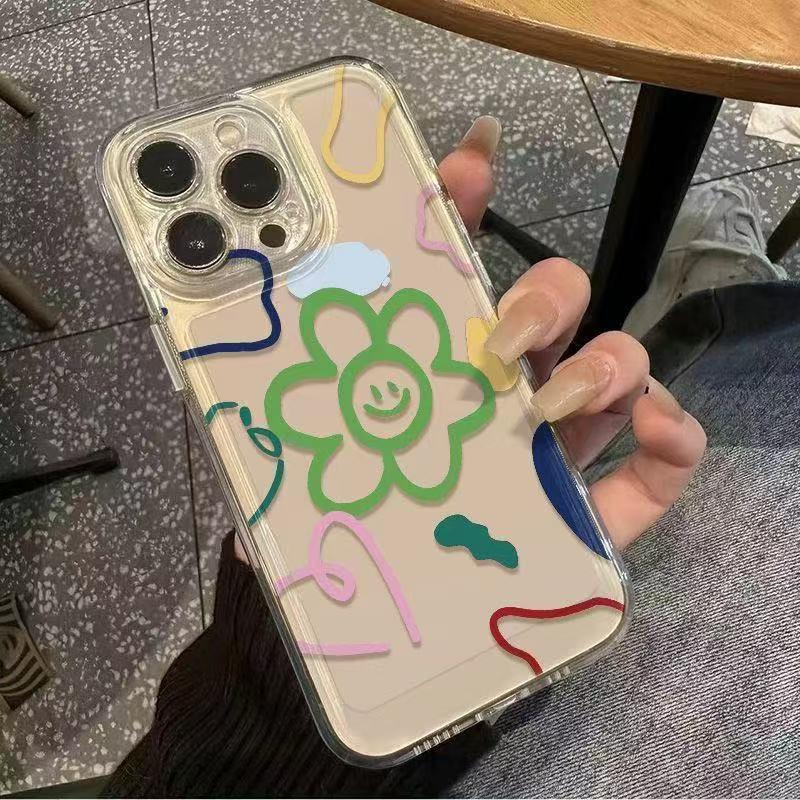 Crayon Flowers iPhone Case: Compatible with Models 15 Pro, 14, 13, 16 Pro Max. Full Coverage, Drop-Proof Design.