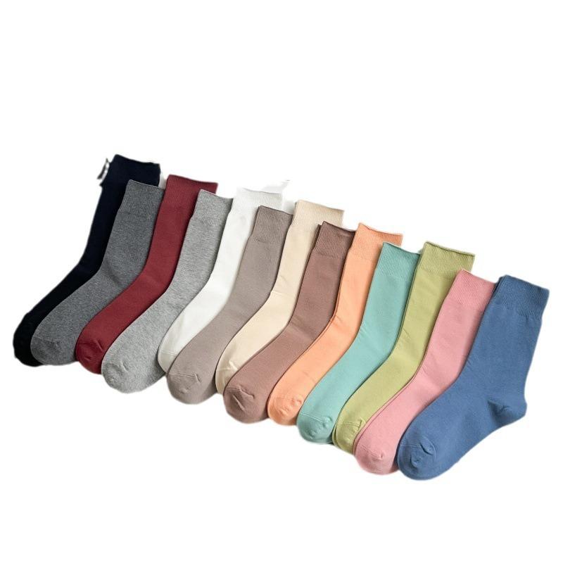Simple Colored Women Socks Casual Breathable Ladies Korean Socks Plain Soft Daily Female Crew Socks Trendy Solid Color 2026 New