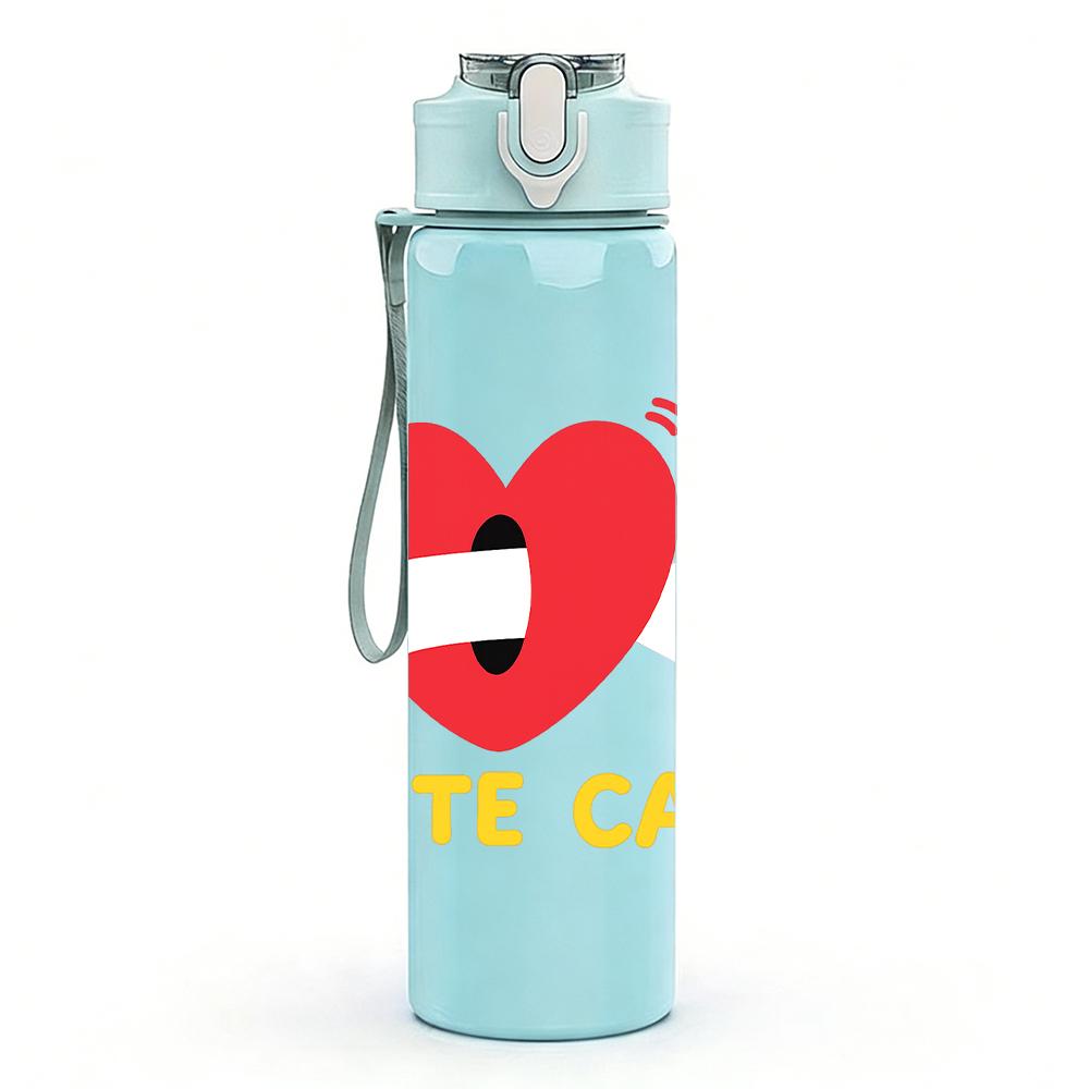 1PC Red Heart Cute Cat Mark 750ml Color Plastic Sports Water Bottle Leakproof Flip Straw Lid For Sports Office Home Use