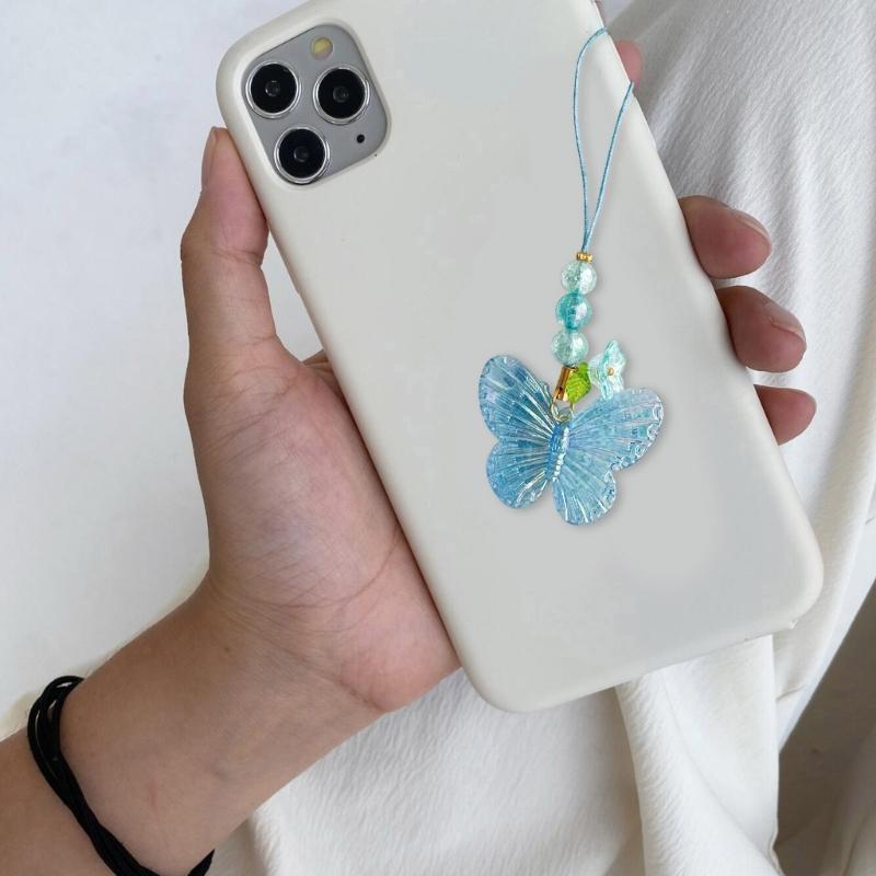 Flower Butterfly Pendant Phone Strap Portable Y2K Hanging Lanyard for Girls