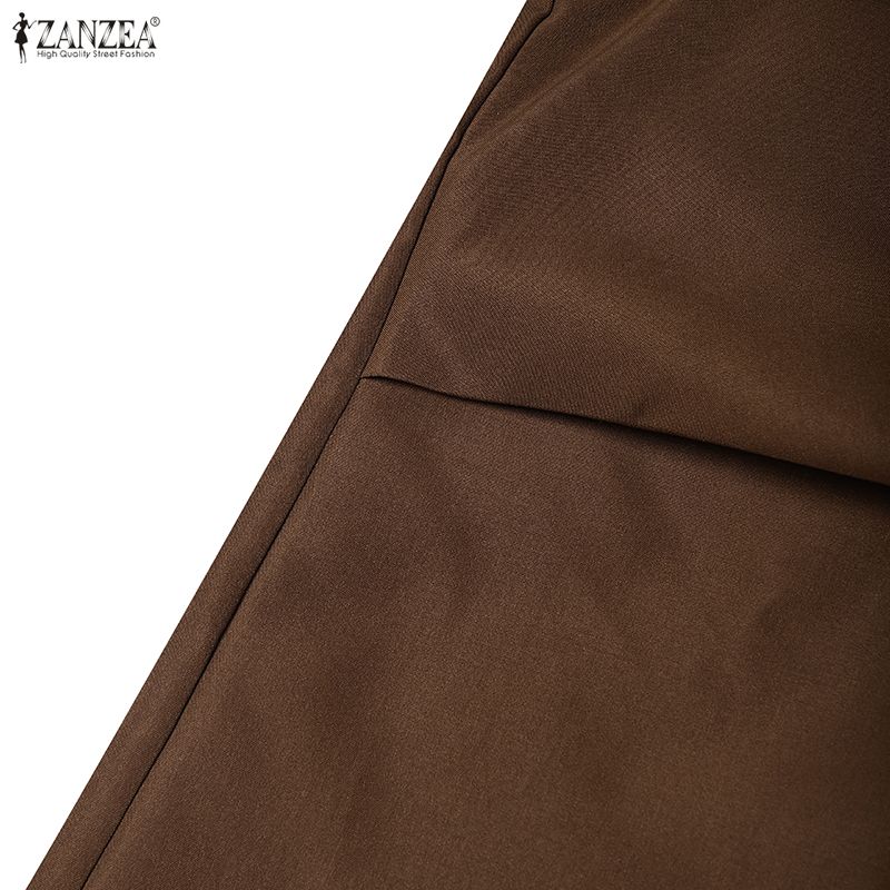 ZANZEA Damen Umlegekragen Langarm Casual Long Shirt Kleid