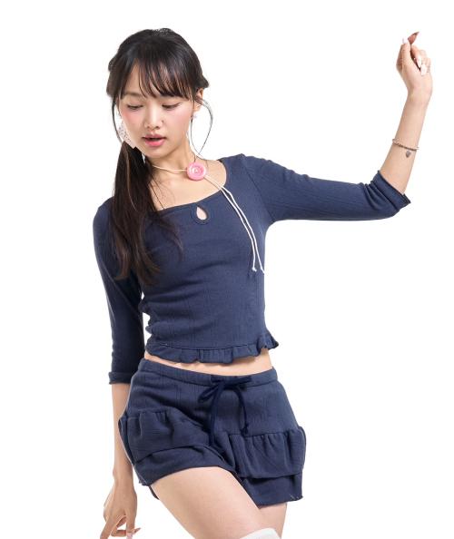 Poeoling Blossom Picot Mini Skirt (Navy)