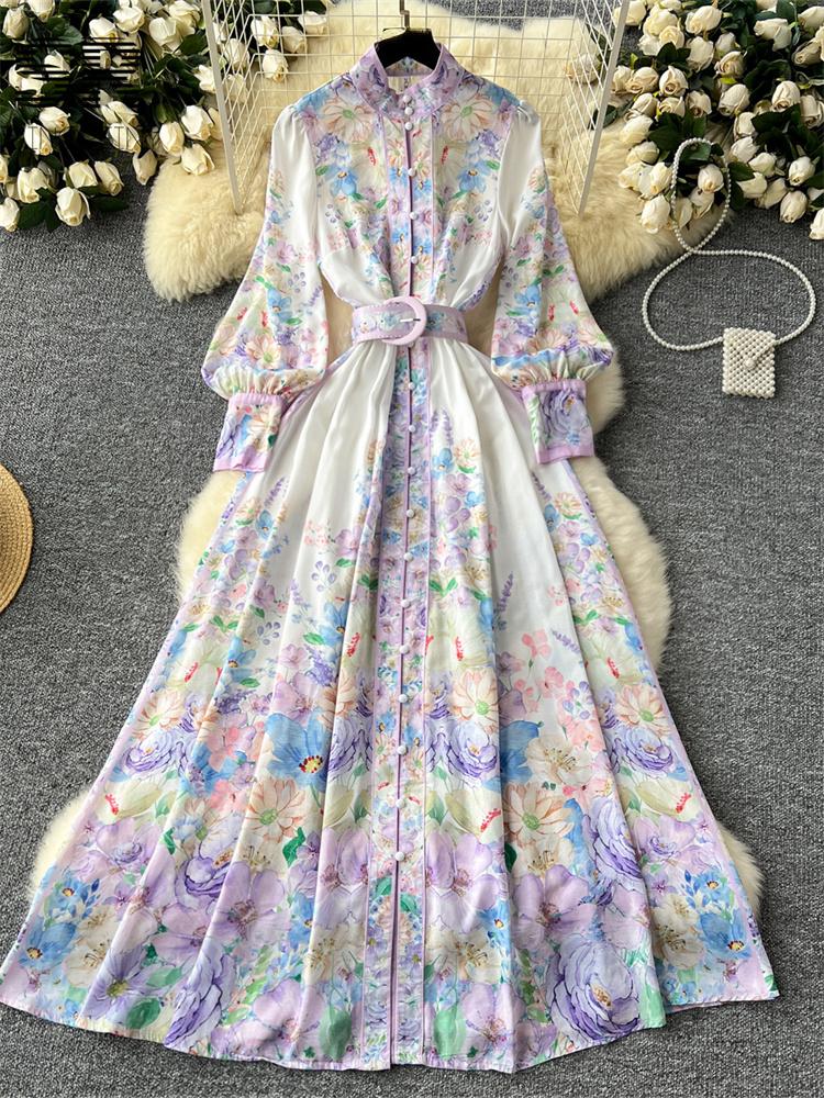 

Элегантное платье с цветочным принтом для женщин Frence Fashion Senior с длинным рукавом и поясом на пуговицах, облегающее винтажное шикарное платье 2024 года L бежевый