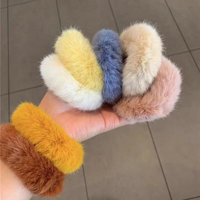 Girls Elastic Plush Hair Ring Mink Fur Ponytail Holder Faux Rabbit Fur Scrunchies Elastic Hair Rope