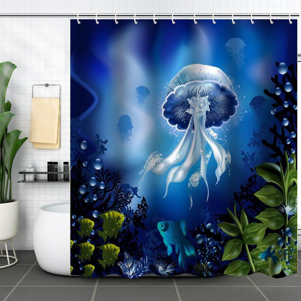 Coastal Marine Shower Curtain: Dolphin, Starfish, Seahorse, Seashell, Sea Turtle - Moisture-Proof, Mildew-Resistant, Waterproof, Beach Bathroom Décor