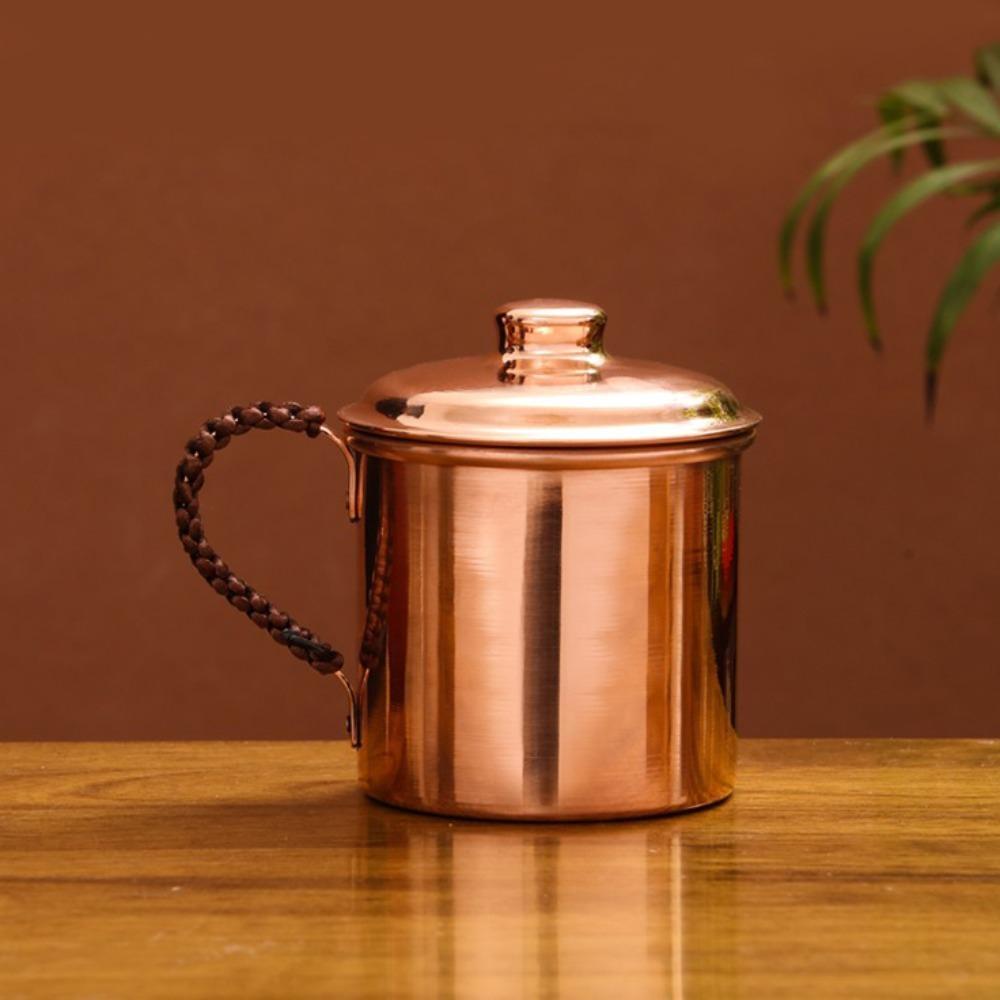 Handmade Copper Water Cup with Handle Sturdy Birthday Gifts Drinking Cups Practical for Restaurant Kitchen Wedding Tea Room Cafe