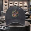 Bicycle Butterfly Floral Print Washed Denim Baseball Cap Adjustable Cotton Outdoor Sports Hat