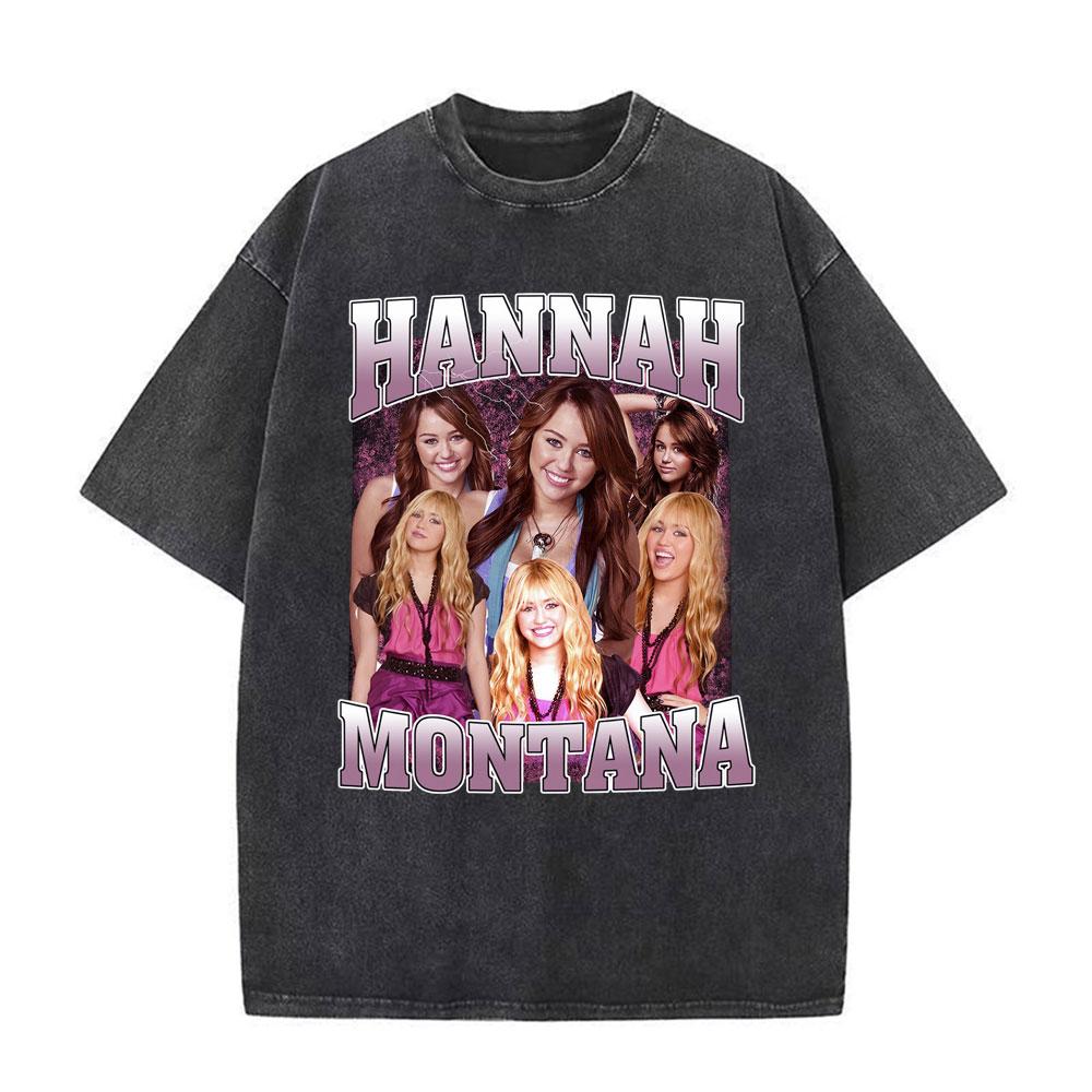 Vintage TV Character Pop Star Singer Hannah Montana T Shirts Unisex Women Fashion Aesthetic Washed Short Sleeve Tshirts Streetwear