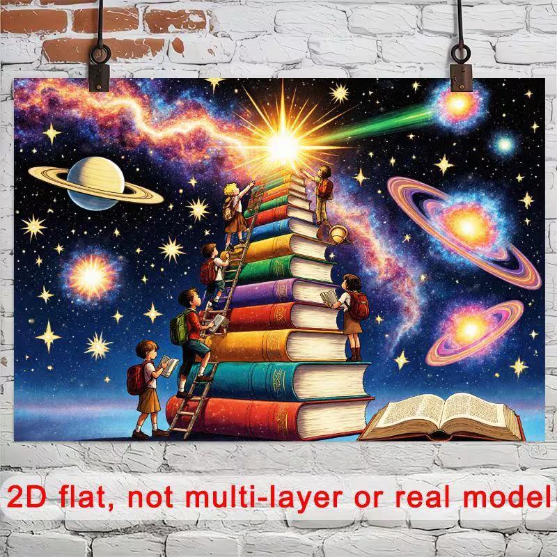 2D Outer Space Planets & Books Photography Background