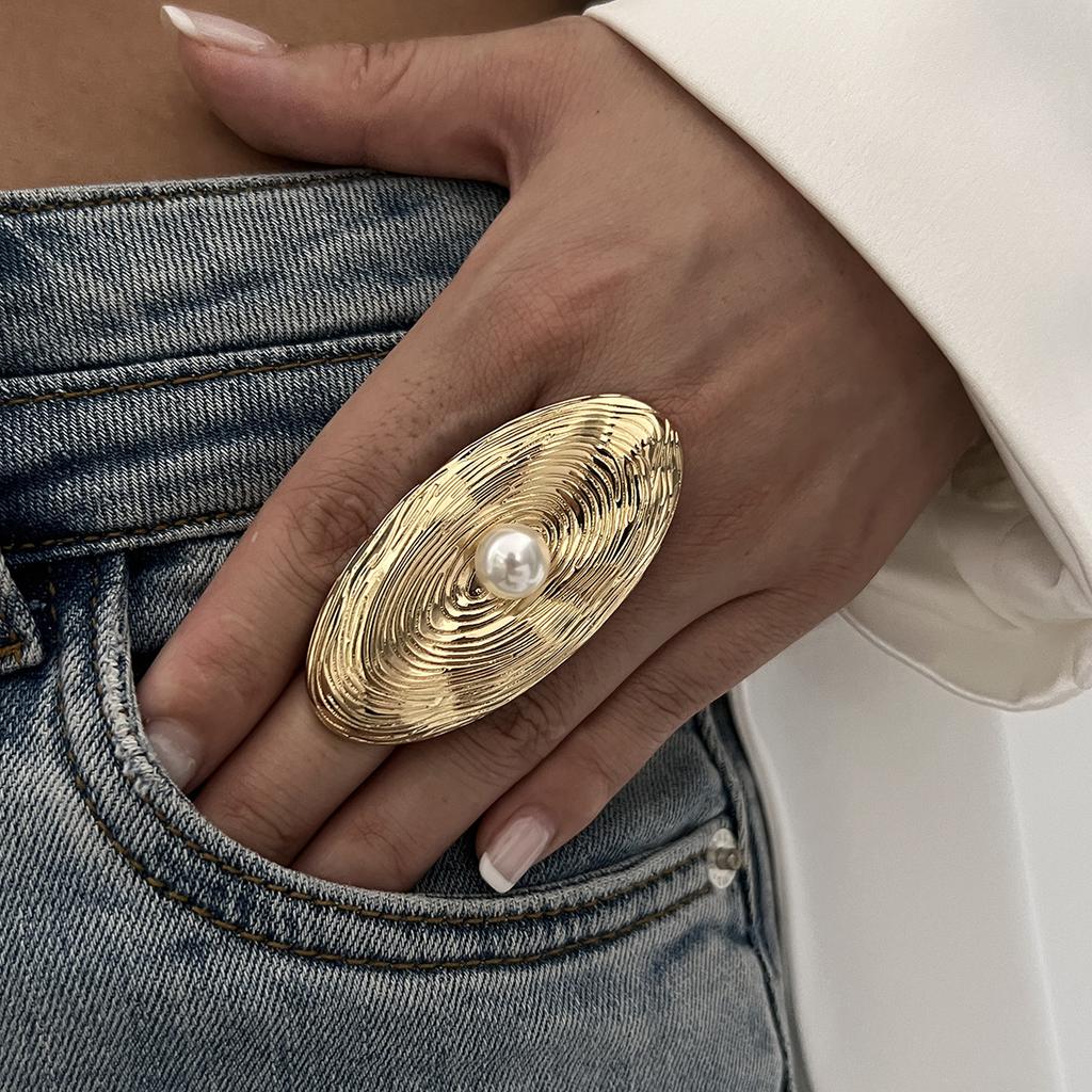 Punkové Exagerované Nepravidelné Kovové Široce Otevřené Nastavitelné Prsteny pro Ženy Imitace Perly Geometrické Prsteny na Prst Pánské Šperky