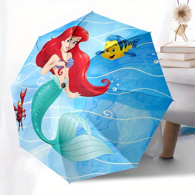 Disney Mermaid,Flounder,Sebastian Manual Opening and Closing Umbrella, 29-Rib Reinforced Folding Design, Lightweight
