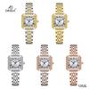 Elegante Damen Quadratische Kleiduhr Funkelndes Zirkon Diamant Zifferblatt Römische Ziffern Quarz Armbanduhr