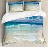 Paesaggio Marino Re Regina Matrimoniale Copripiumino Hawaii Paesaggio Oceanico Set Biancheria da Letto Palma Tropicale Tramonto Poliestere Coperta Trapuntata